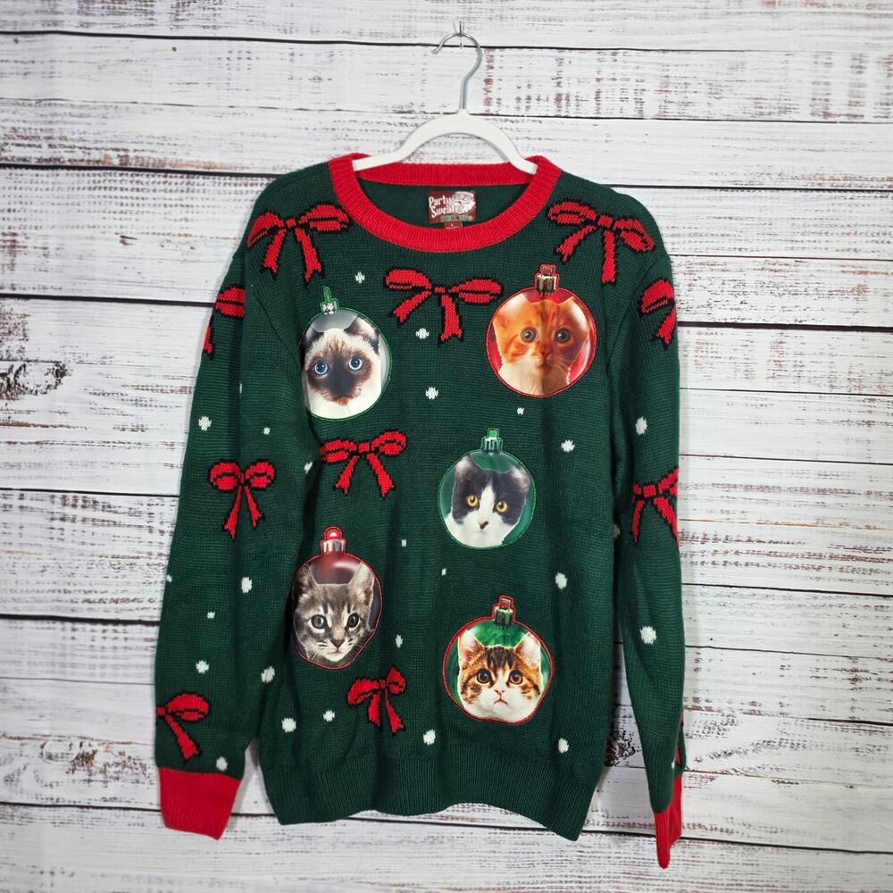 Ugly Party Christmas Sweater Tree Ornaments Cats Large Kitten Funny Holiday L